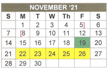 District School Academic Calendar for Ore City High School for November 2021