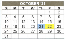 District School Academic Calendar for Ore City Aep for October 2021