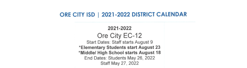 District School Academic Calendar for Ore City Aep