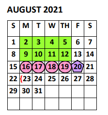 District School Academic Calendar for Doedyns Elementary for August 2021