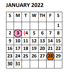 District School Academic Calendar for Doedyns Elementary for January 2022