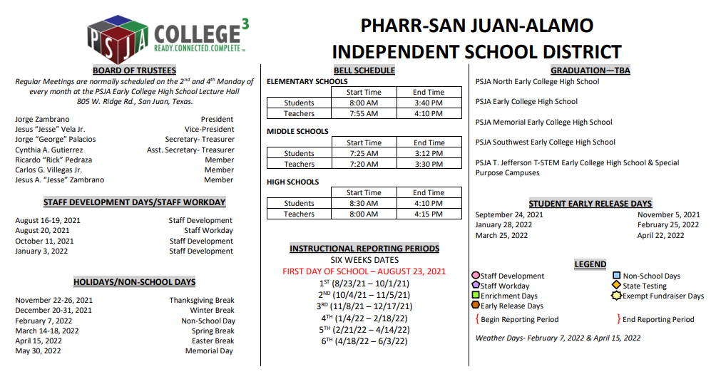 District School Academic Calendar Key for Garza Pena Elementary