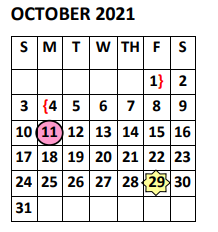 District School Academic Calendar for PSJA Memorial High School for October 2021