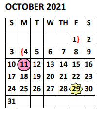 District School Academic Calendar for Yzaguirre Middle School for October 2021