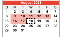 District School Academic Calendar for Central Elementary for August 2021