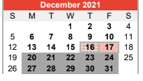 District School Academic Calendar for Central Elementary for December 2021