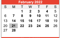 District School Academic Calendar for Matagorda Co Alter for February 2022