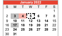 District School Academic Calendar for East Side Intermediate for January 2022