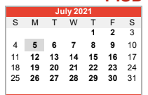 District School Academic Calendar for East Side Intermediate for July 2021