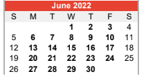 District School Academic Calendar for Central Elementary for June 2022