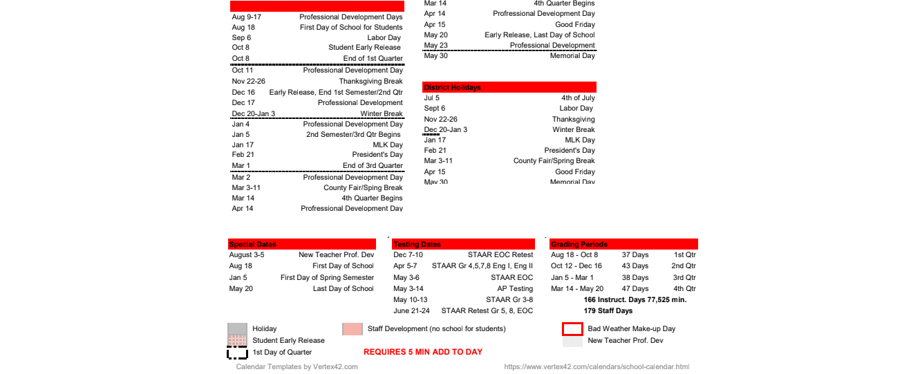 District School Academic Calendar Key for Palacios Junior High