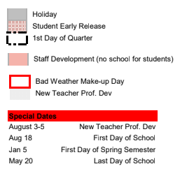 District School Academic Calendar Legend for Palacios Junior High