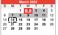 District School Academic Calendar for Central Elementary for March 2022