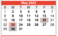 District School Academic Calendar for East Side Intermediate for May 2022