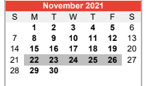 District School Academic Calendar for Matagorda Co Alter for November 2021
