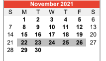 District School Academic Calendar for Central Elementary for November 2021