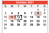 District School Academic Calendar for East Side Intermediate for October 2021