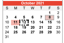 District School Academic Calendar for Central Elementary for October 2021