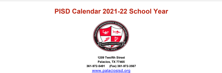 District School Academic Calendar for Palacios Junior High