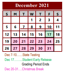 District School Academic Calendar for Southside Primary School for December 2021