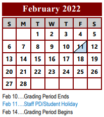 District School Academic Calendar for Palestine Middle School for February 2022