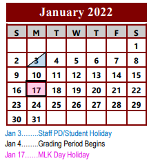 District School Academic Calendar for Palestine High School for January 2022