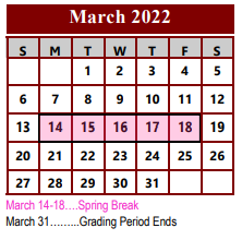 District School Academic Calendar for Northside Early Childhood Center for March 2022