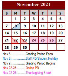 District School Academic Calendar for Story Elementary School for November 2021