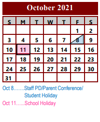 District School Academic Calendar for Story Elementary School for October 2021