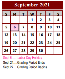 District School Academic Calendar for Story Elementary School for September 2021