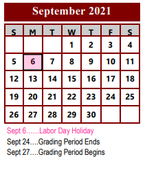 District School Academic Calendar for Northside Early Childhood Center for September 2021