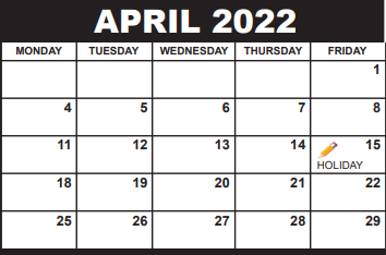 District School Academic Calendar for South Area Elementary Transition School for April 2022