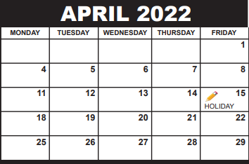 District School Academic Calendar for Woodlands Middle School for April 2022