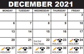 District School Academic Calendar for Bak Middle School Of The Arts for December 2021