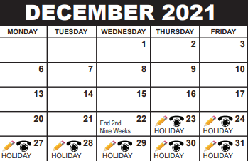 District School Academic Calendar for Boca Raton Middle Adult Education Center for December 2021