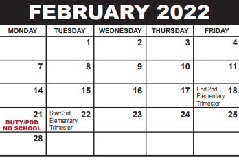 District School Academic Calendar for Jupiter Elementary School for February 2022