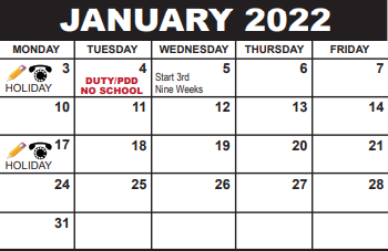 District School Academic Calendar for Jupiter Elementary School for January 2022