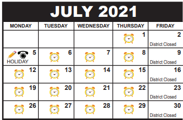 District School Academic Calendar for Discovery Key Elementary School for July 2021