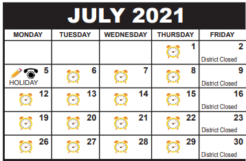 District School Academic Calendar for Jupiter Elementary School for July 2021
