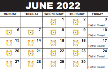 District School Academic Calendar for Life Skills- West for June 2022
