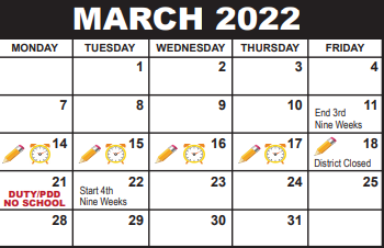 District School Academic Calendar for West Gate Elementary School for March 2022