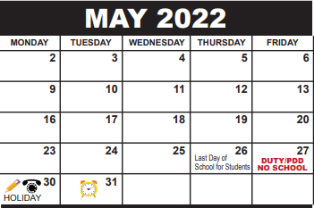 District School Academic Calendar for Palm Beach Marine Institute for May 2022