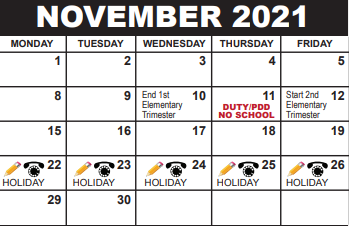 District School Academic Calendar for Independence Middle School for November 2021