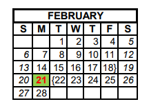 District School Academic Calendar for Palmer High School for February 2022