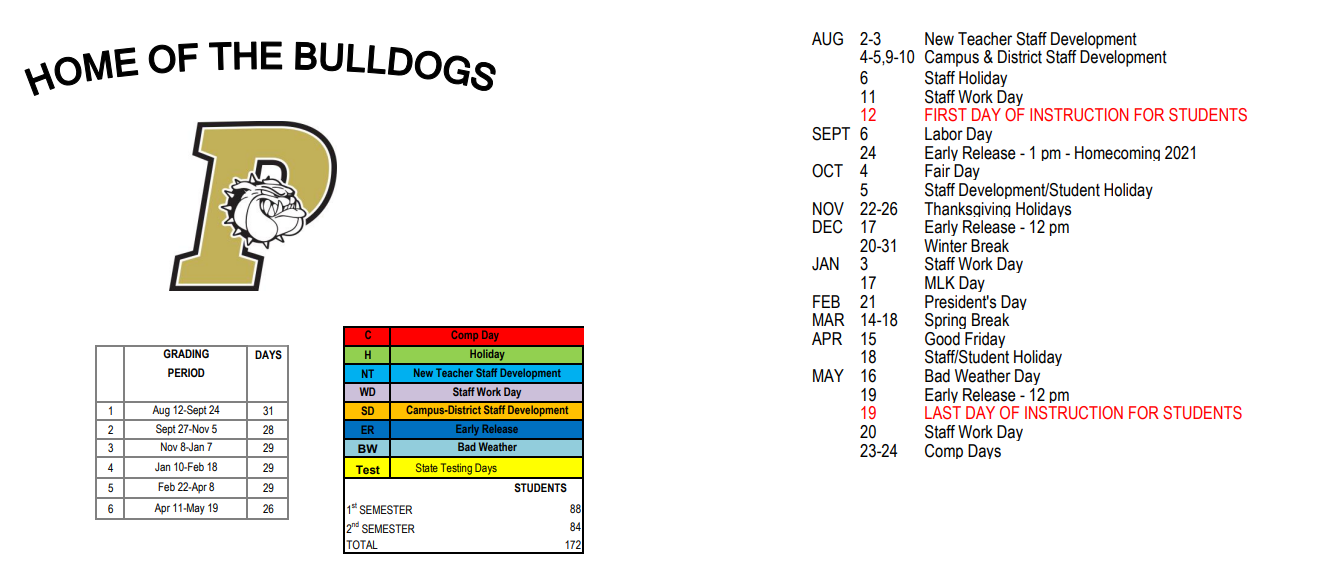 Palmer High School - School District Instructional Calendar - Palmer Isd - 2021-2022 Palmer High School - School District Instructional Calendar - Palmer Isd - 2021-2022