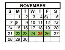 District School Academic Calendar for Palmer Middle for November 2021
