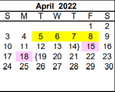 District School Academic Calendar for P L C-pampa Learning Ctr for April 2022