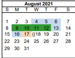 District School Academic Calendar for Pampa H S for August 2021