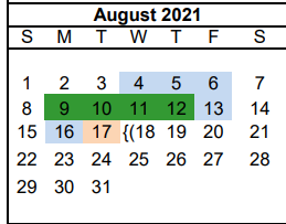 District School Academic Calendar for Pampa Junior High School for August 2021