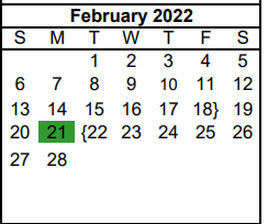 District School Academic Calendar for Travis El for February 2022